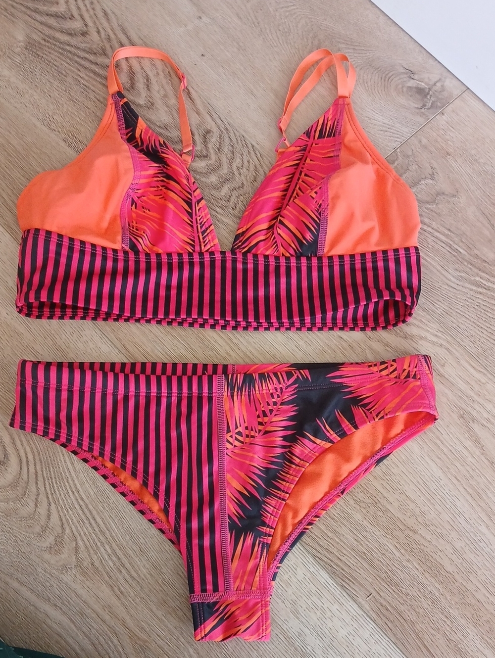 Roxy Small Women’s Neon Orange & Pink Print Bikini Set